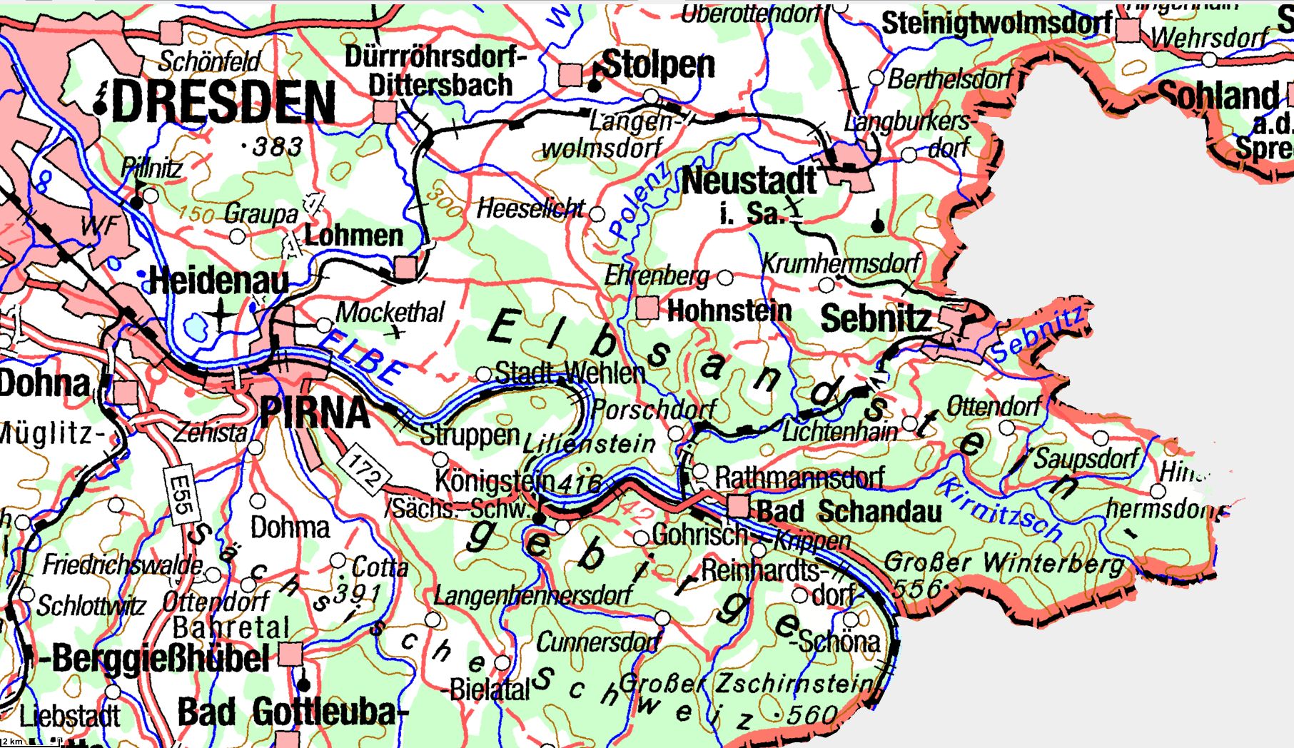 Karte Elbsandsteingebirge